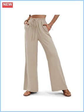 Women's Wide Leg Palazzo Pants with Pockets, Ice Silk Crinkle, Flowy Summer